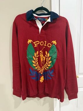 Ralph Lauren Red Crewneck Rugby with Green and Yellow Crest